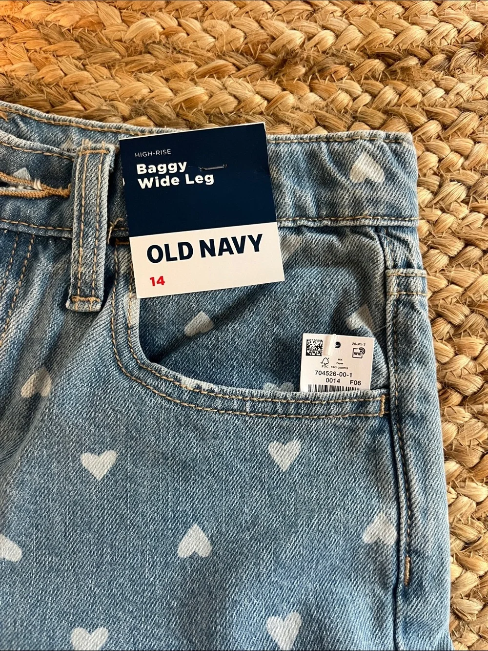 Old Navy Light Blue Heart Print Baggy Wide-Leg Jeans